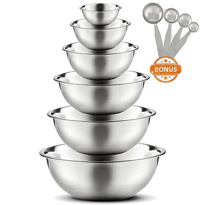 High Quality Large Stainless Steel 6 Pcs Mixing Bowl Set - Free Measuring Spoons