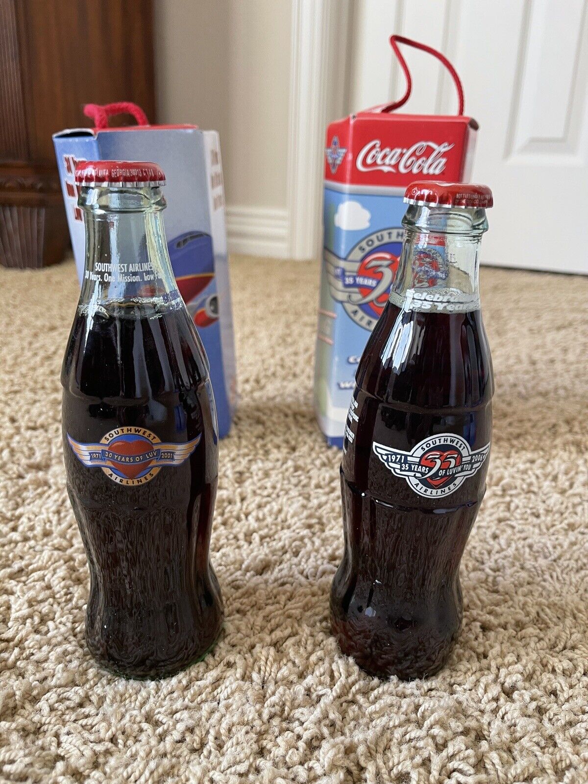 Southwest Airlines Coke Coca Cola Collectible 30  & 35th Anniversary Bottles Nib