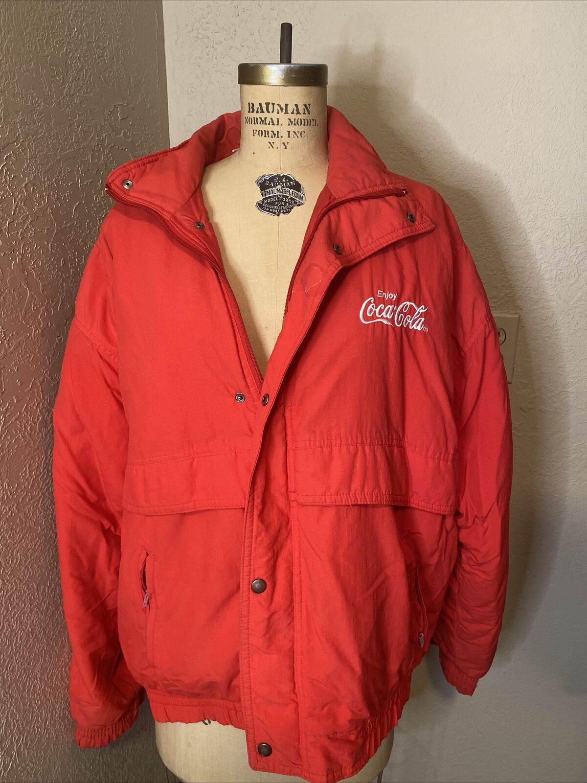 Vintage Red Coca Cola Sportswear Int'l Nylon Bomber Style Jacket Size L England