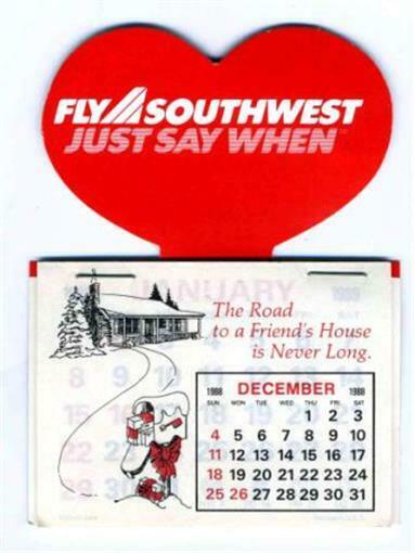 Fly Southwest Airlines 1989 Calendar Just Say When Swn